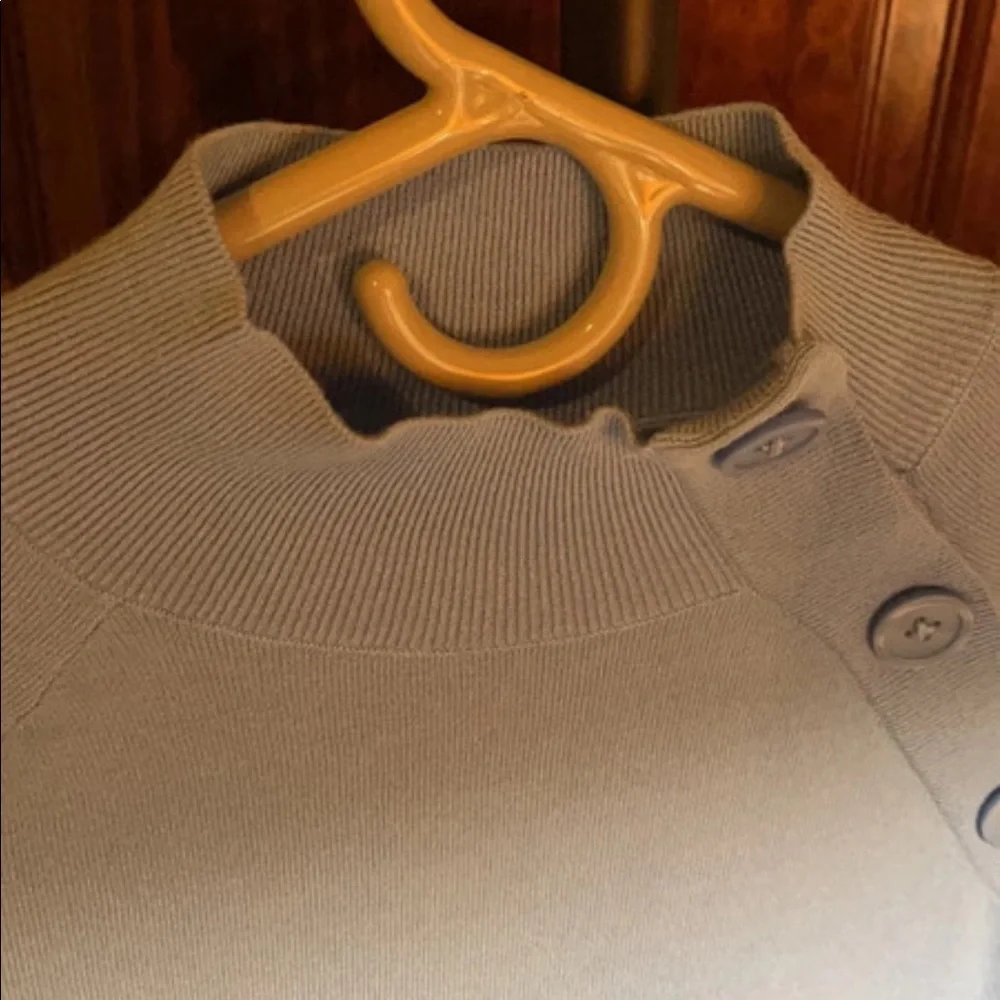 Ann Taylor Blue Sweater, Button Detail, Ribbed Neck. Perfect For Office - Picture 2 of 5
